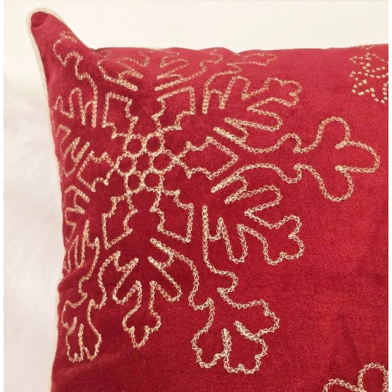 Velvet Holiday Throw Pillow 20x20 with Snowflake Embroidery and Insert