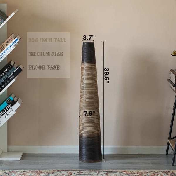Tall Handcrafted Brown Ceramic Floor Vase Waterproof CylinderShaped