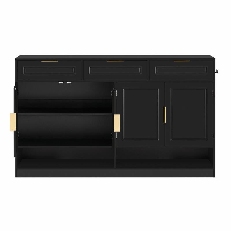 59.1" Multi-Functional Storage Buffet with Adjustable Shelf and Open Storage Compartments