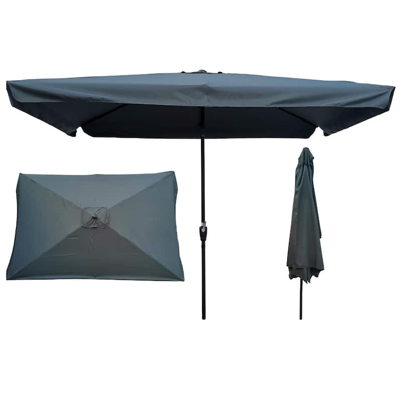 10 x 6.5ft Rectangular Patio Umbrella Outdoor Market Umbrellas with Crank and Push Button Tilt