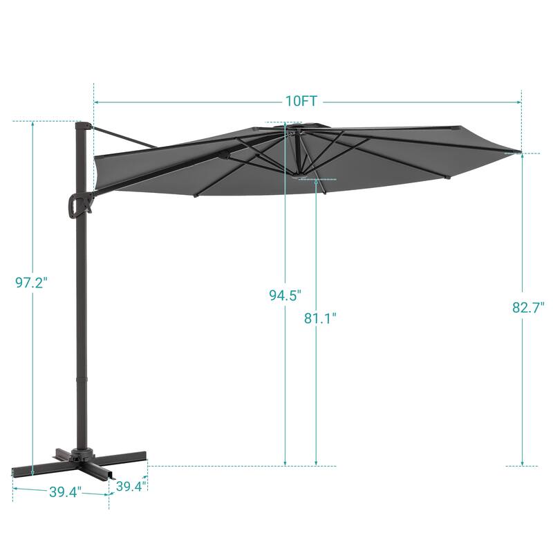 BONOSUKI Outdoor 10Ft Cantilever Offset Patio Umbrella, Hanging Market Umbrella