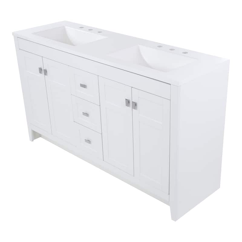 Spring Mill Cabinets Lonsdale 60.5" Double Bathroom Vanity With 6 Drawers and White Sink Top