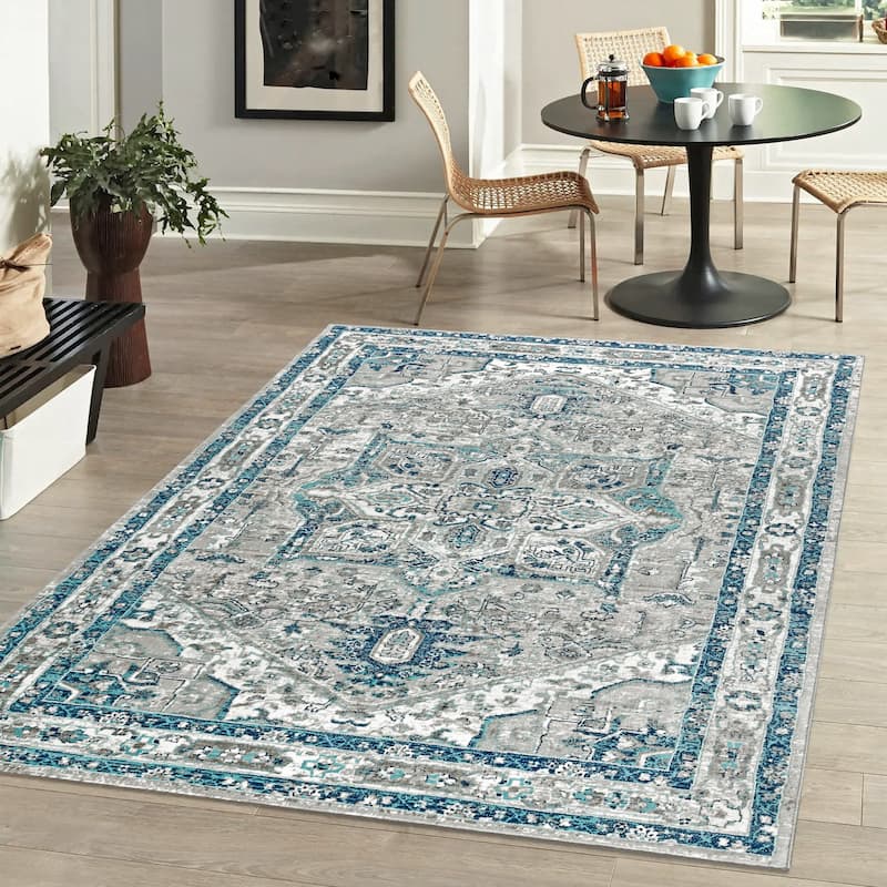 JONATHAN Y Traditional Persian Vintage Medallion Area Rug - 10' x 13' - Light Gray/Blue
