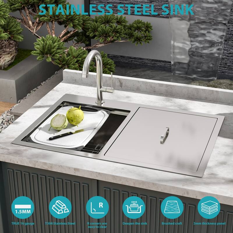 Double Bowl Drop-In Stainless Steel Sink with Workstation