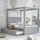 preview thumbnail 14 of 36, Full Size Canopy Bed with Twin Size Trundle Bed, Solid Wood Full Platform Bed with Headboard, Footboard and Slat Support Grey - Full