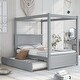 preview thumbnail 2 of 11, Full Size Wood Canopy Bed with Trundle Bed & Support Slats, No Box Spring Needed