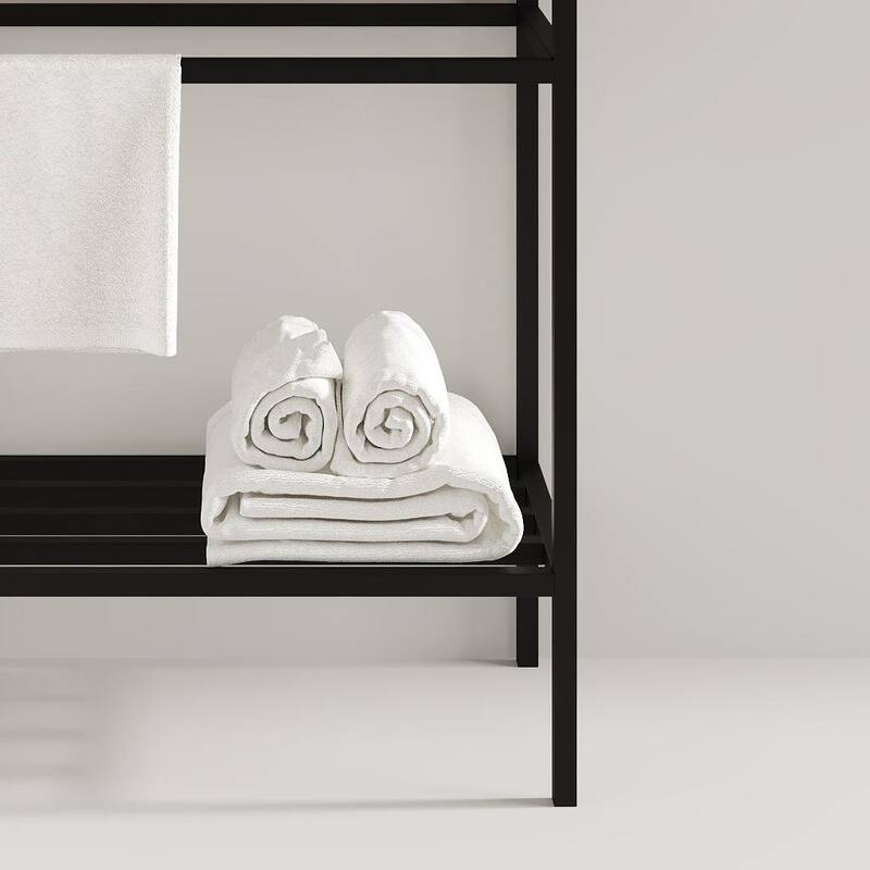 GDFStudio - Lofi Modern 24" Bathroom Vanity with Glossy Rectangular Ceramic Basin & Open Metal Storage Shelf, WITHOUT Faucet