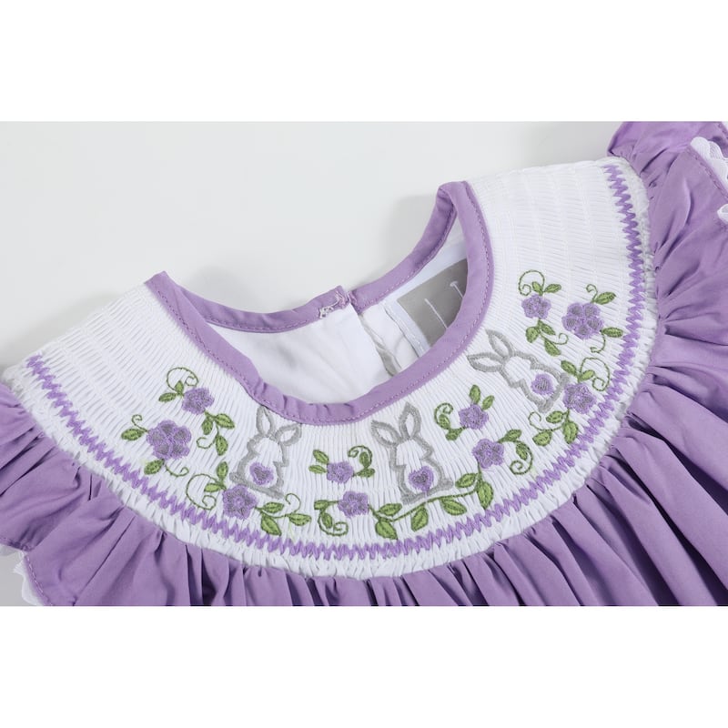 Lil Cactus Purple Easter Bunny Smocked Bishop Dress