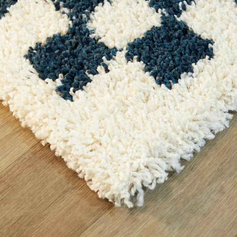 Covey Plush Checkered Thick Shag Area Rug