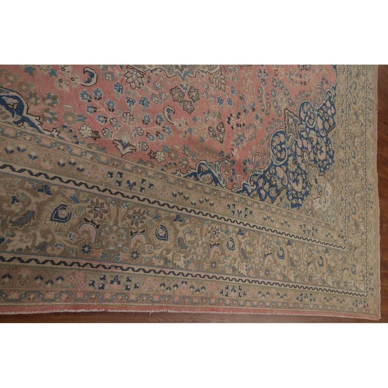 Traditional Mashad Persian Vintage Area Rug Handmade Wool Carpet - 9'5" x 12'5"