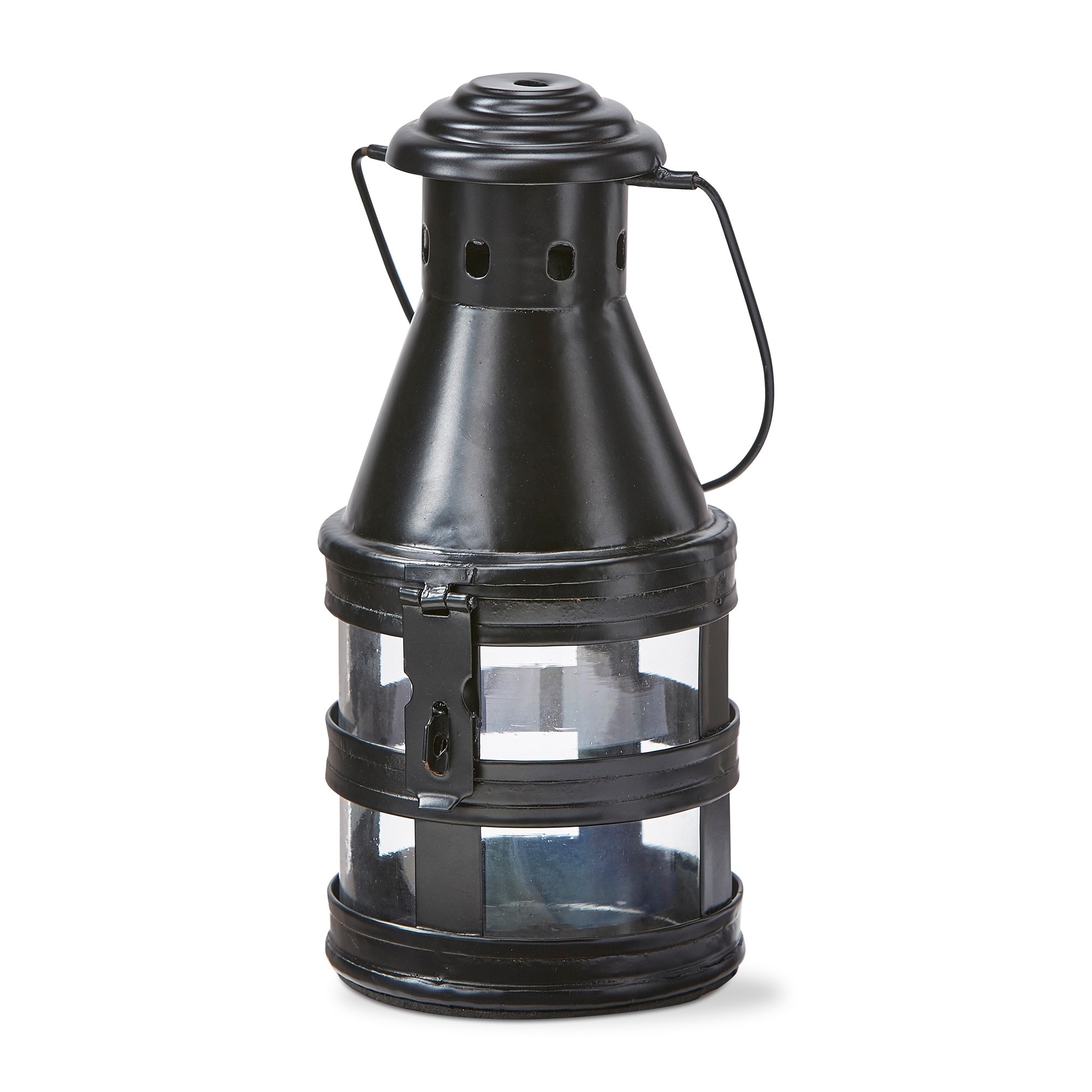 Fireside Black Lantern Candle Holder - Metal Pillar Holder for Everyday Use, 8.5" H x 3.25" Dia, Wipe Clean