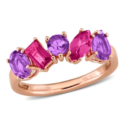 Miadora 1 4/5ct TGW Pink Topaz and Amethyst 5-Stone Ring in Rose Plated Sterling Silver