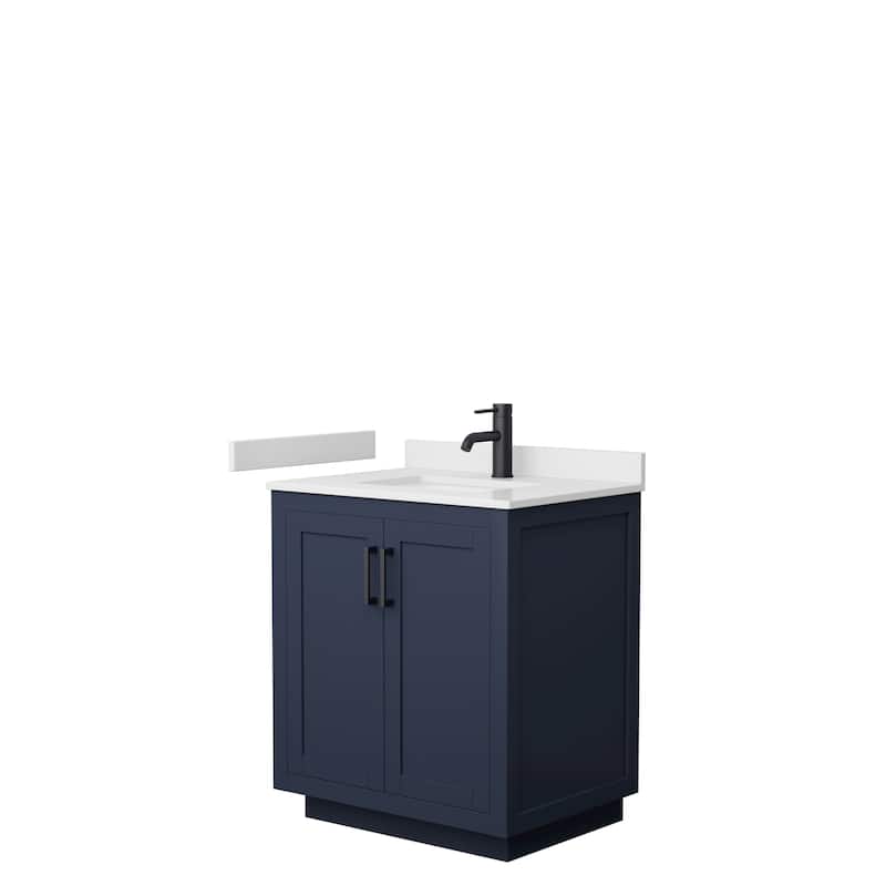 Miranda Single Vanity Set, Cultured Marble Top, No Mirror - 30-Inch Single - Dark Blue, Black Trim, White Cultured Marble Top