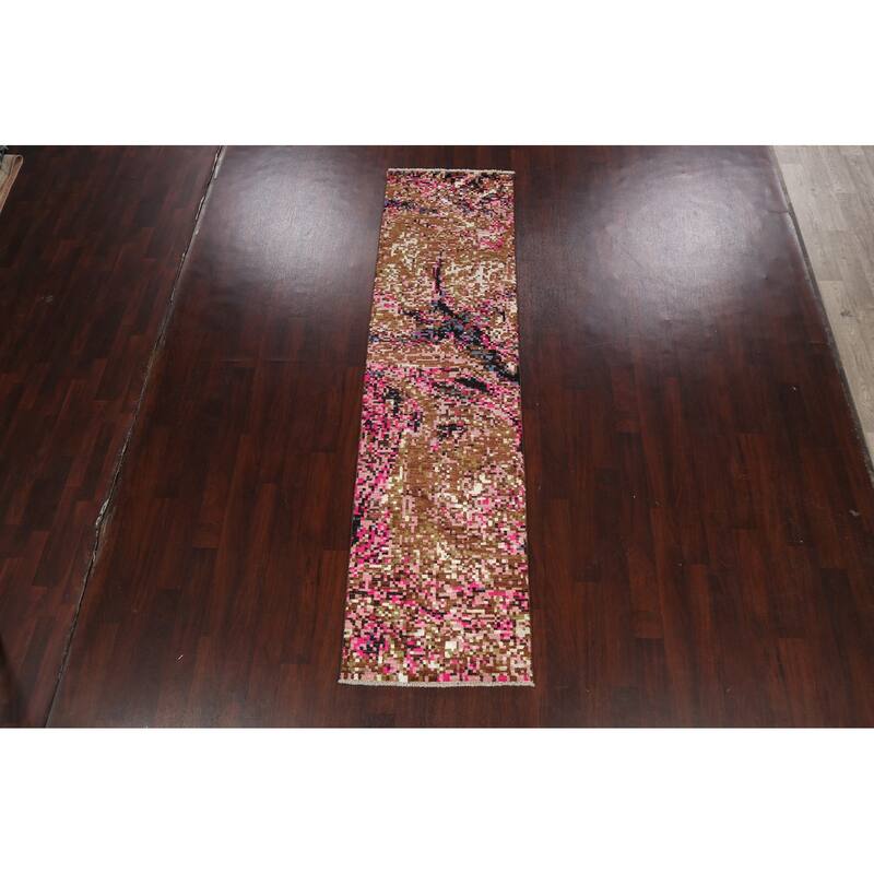 Wool/ Silk Artistic Modern Abstract Oriental Runner Rug Hand-knotted - 2'8" x 10'0"