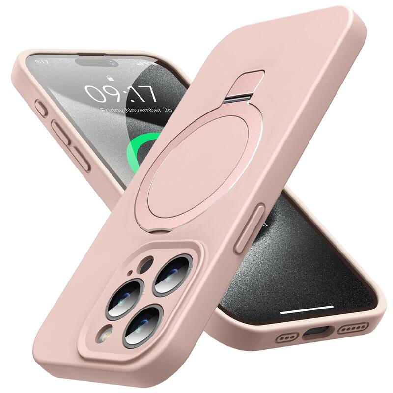 iPhone 15 Pro Case, Liquid Silicone Moisturizing Factor Extreme Soft Slim Phone Case with Stand, Compatible with MagSafe, 6.1" - Pink