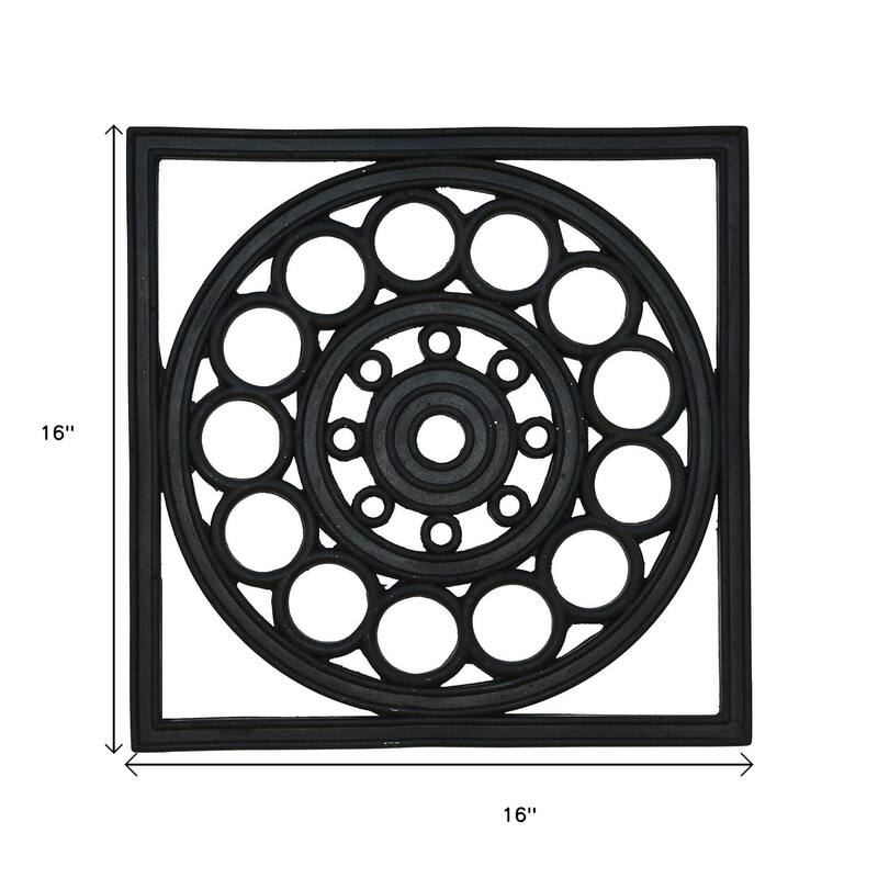 HomeRoots 16" X 16" Black Square Outdoor Rubber Door Mat - 16.00' X '16.00