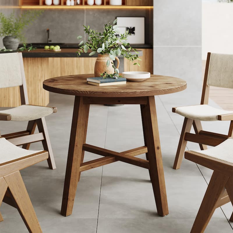 Farmhouse Small Round Dining Table Solid Wood Kitchen Table for 2