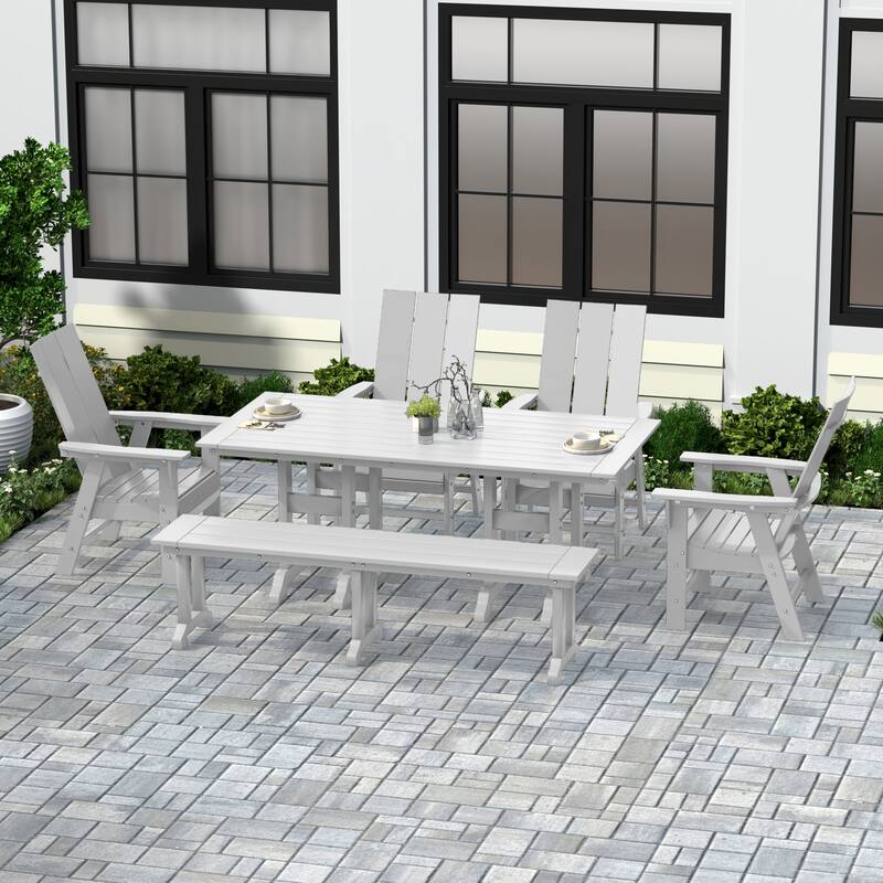 Shoreside 6-Piece Rectangular Poly Eco-Friendly All Weather Outdoor Dining Set with Bench