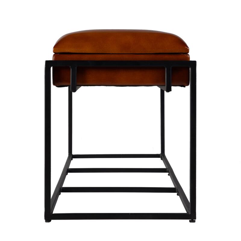 Kane 62 in. W Rectangular Leather and Iron Accent Bench