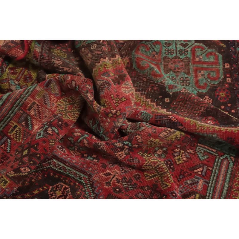 Hand Knotted Oriental 100% Wool Carpet Traditional Tribal Red Qashqai Area Rug - 8' 0'' X 5' 0''