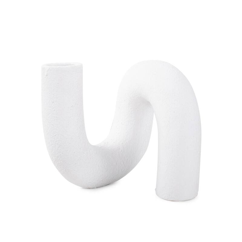White Abstract Curved Tube Vase Tall - 12H x 8W x 2D