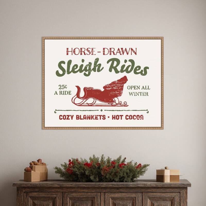 Christmas Farm Sign III by Victoria Barnes Framed Canvas Wall Art Print - Sylvie Beaded Rustic Natural