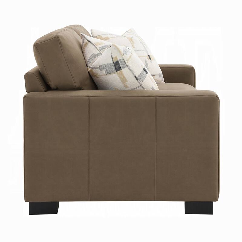 Lenu Modern Loveseat w 3 Accent Pillows, Brown Suede Fabric, 69 Inch