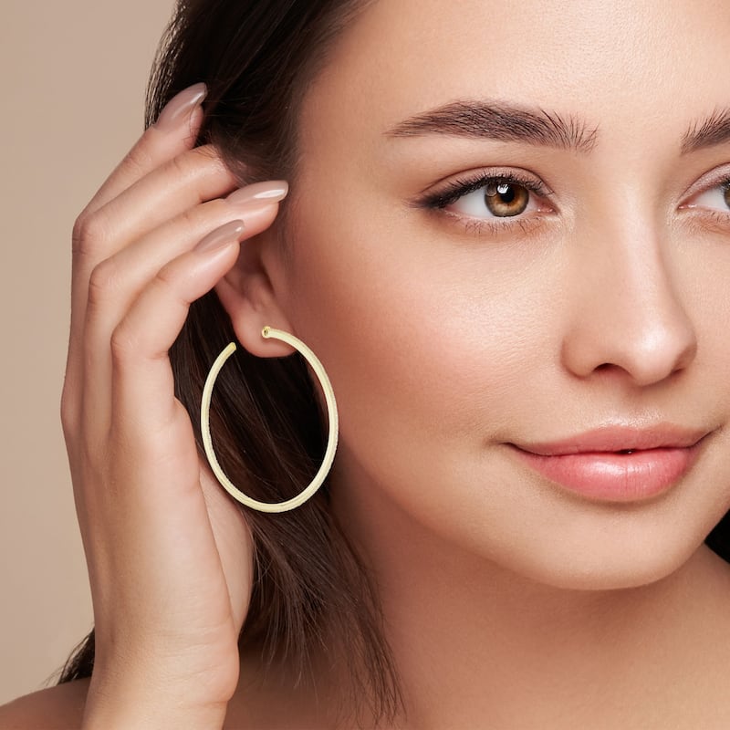 Soleil Sterling Silver Inside Out CZ Large Thin Hoops