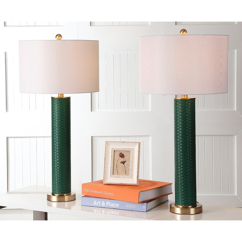 SAFAVIEH Lighting Tomika 32-inch Faux Alligator Grey Table Lamp (Set of 2) - 15"x15"x31.5" - 15Wx15Dx32H
