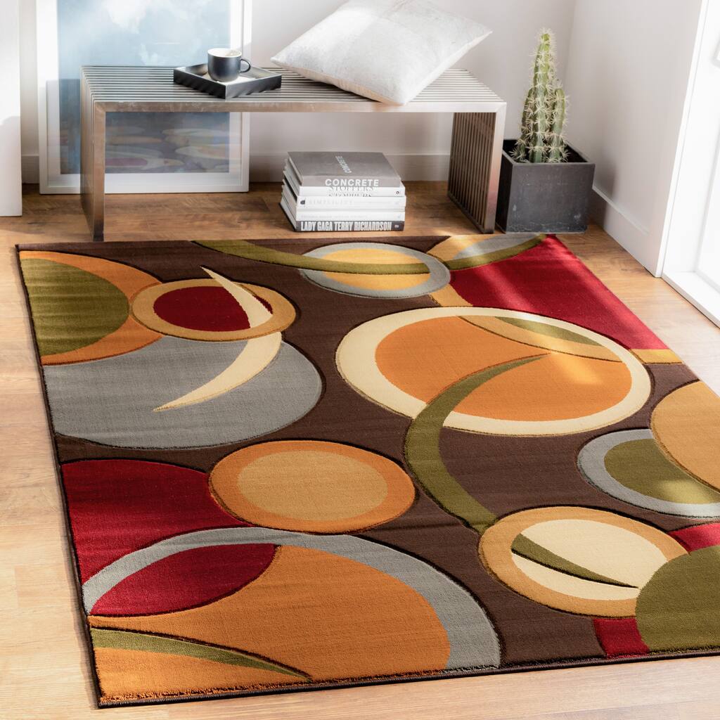 Multi Circles Espresso Geometric Area Rug - 7'10" x 10'3" - 7'10" x 10'3"