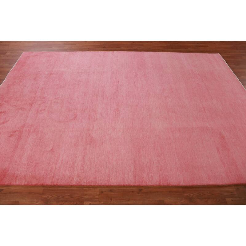 Hand Knotted Oriental 100% Wool Carpet Modern Solid Pink Gabbeh Area Rug - 9' 2'' X 6' 2''
