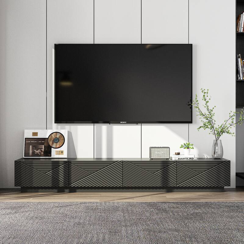 Modern Black TV Stand for 85 Inch TV, Floating Entertainment Center with Drop Down Doors Media Console