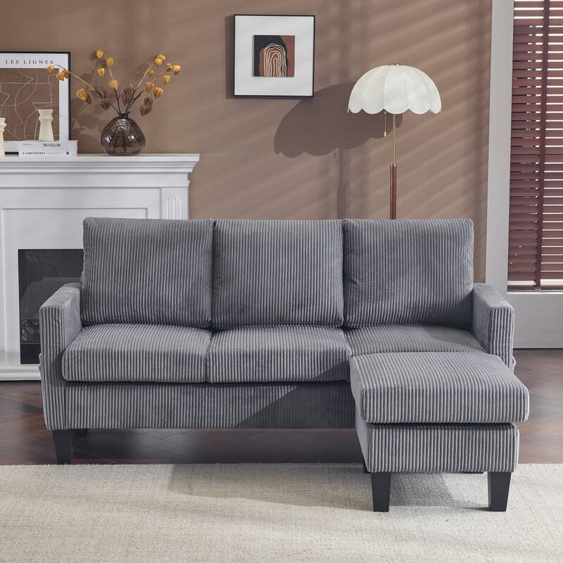68.5'' W 3-Seat Square Arm Corduroy Couch with Storage Ottoman