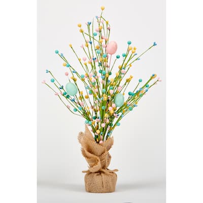 18" Easter Eggs and Berries Tabletop Tree in Burlap Sack Base - 18