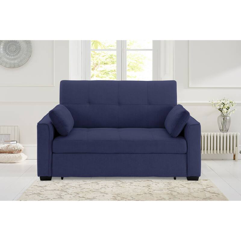 Nantucket Pull-Out Chenille Sleeper Sofa with Accent Pillows - Queen - Navy