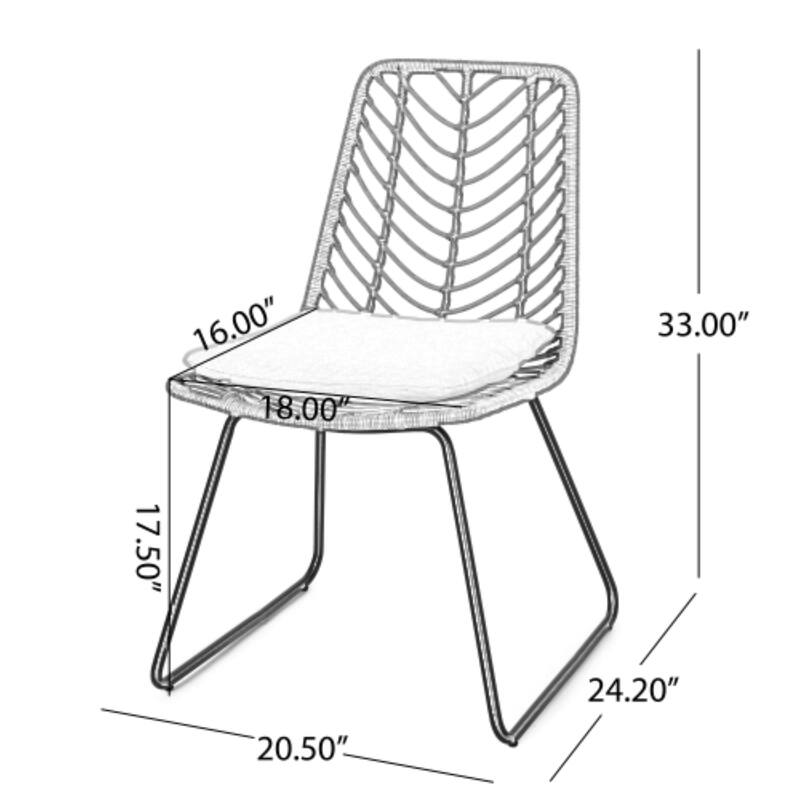 2-Piece Outdoor Dining Chair Set with Water-Resistant Cushions, Gray Rattan & Iron Frame