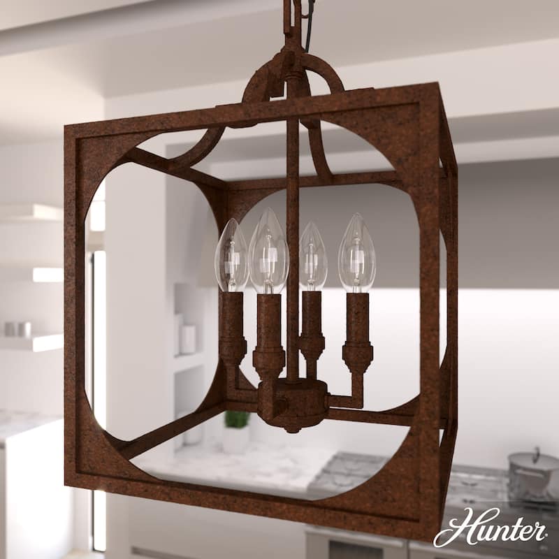 Hunter 12" Highland Hill 4-Light Pendant - Kitchen Island, Dining Room, Entry - Farmhouse, Rustic - Textured Rust