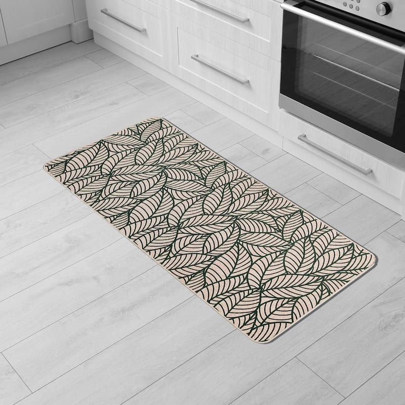 Jungle Printed Kitchen Mat Gray Leaves Design