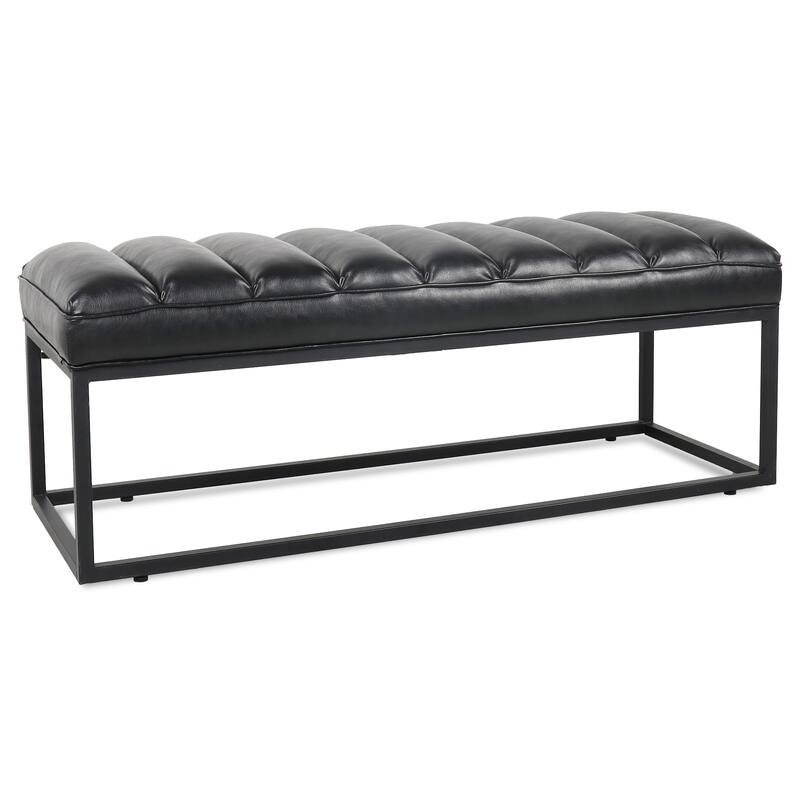 Black Leather Upholstered Bench End of Bed Bench for Bedroom, Indoor Bench Leisure Bench Footrest Ottoman