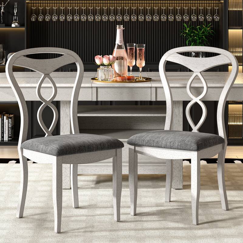VECELO 2/4/6-Piece Set Modern Grey Rubberwood Dining Chairs with Upholstered Cushion and Carved Fish Back for Dining Room