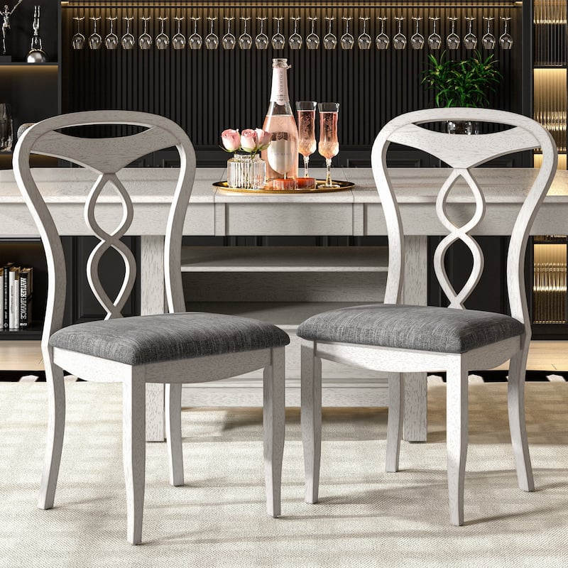 VECELO 4 to 6 Rubber Wood Extendable Dining Set with Fish Cutout Chairs with Dual Storage Upholstered Seat