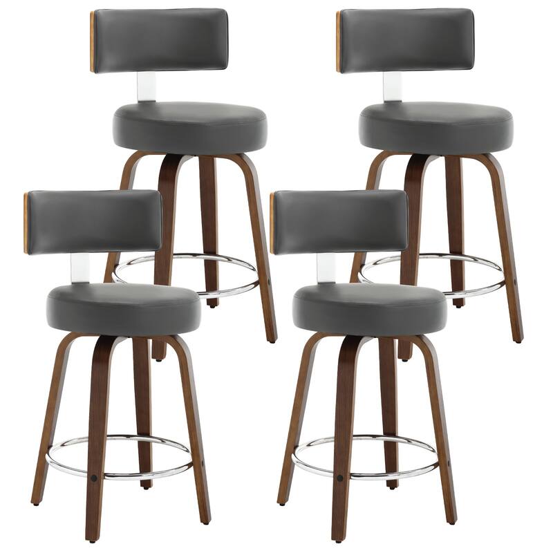 Faux Leather Upholstered Swivel Counter/ Bar Stools Set of 1/2/4 - Set of 4 - Grey - Counter Height