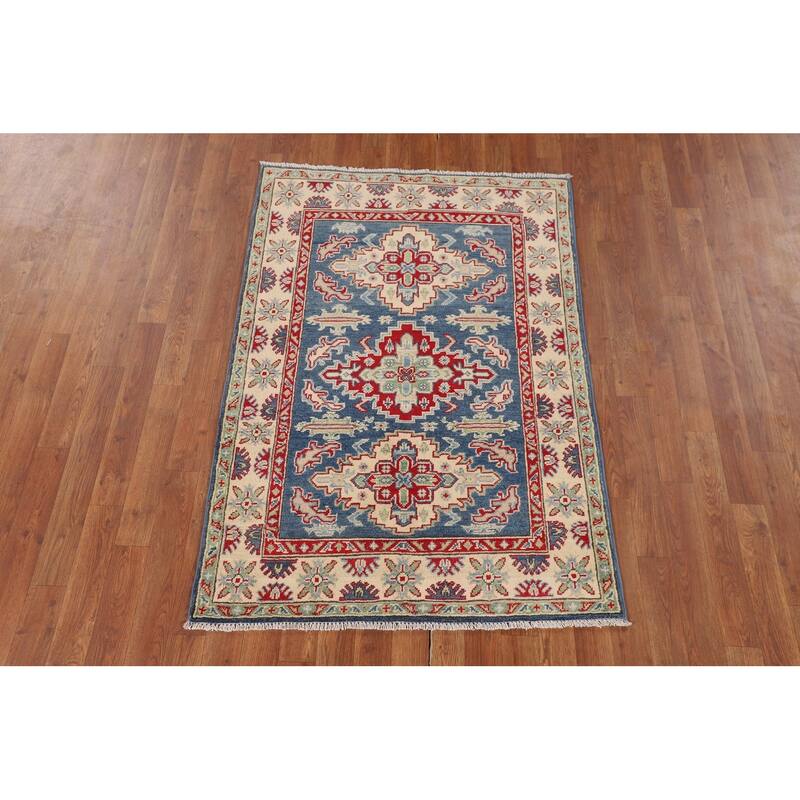 Blue Kazak Accent Rug Handmade Traditional Wool Carpet - 3'3" x 4'9"