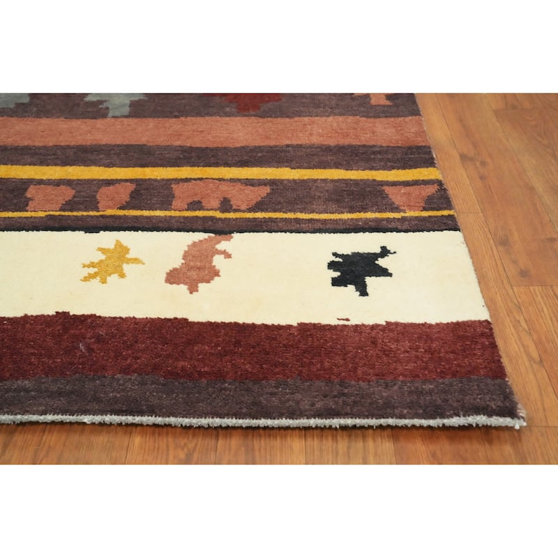 Handmade Wool Gabbeh Vegetable Dye Turkish Area Rug Handmade Wool Carpet - 9' 0'' X 6' 1''