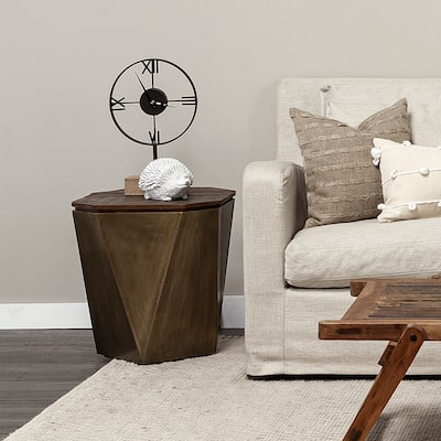 Esagono II Brass and Natural Wood Hinged-Top Hexagonal End/Side Table - 19.3L x 19.3W x 20.9H