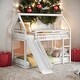 preview thumbnail 1 of 26, Twin over Twin House Bunk Bed with Convertible Ladder and Slide, White