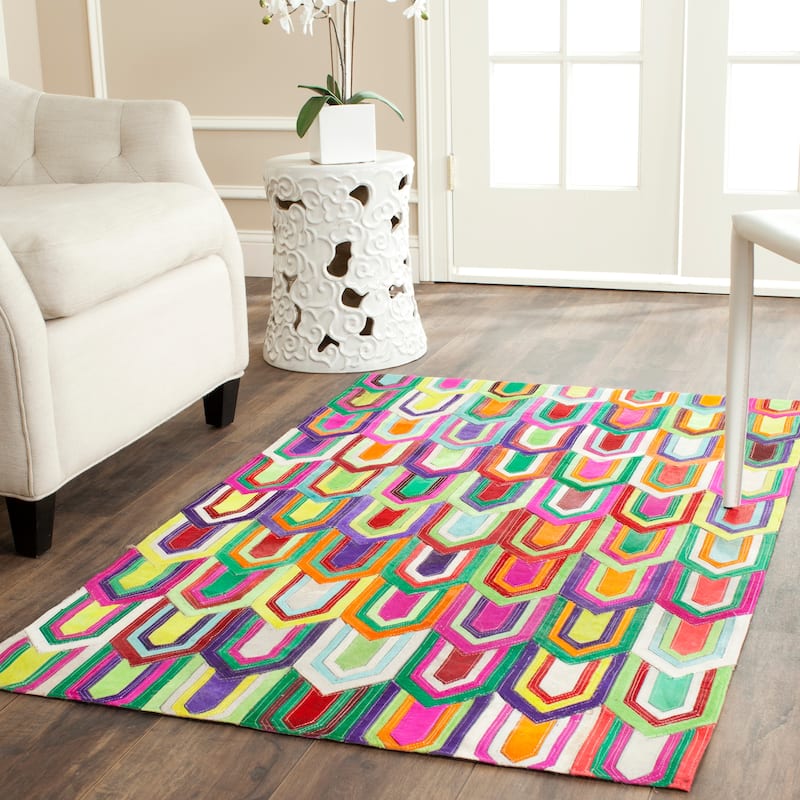 SAFAVIEH Handmade Studio Leather Zejnie Modern Leather Rug - 3' x 5' - Ivory/Multi