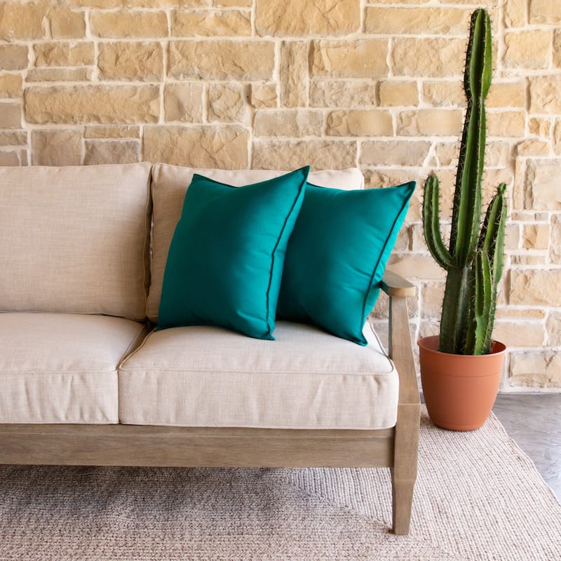 Sorra Home Sunbrella Indoor/Outdoor Top Stitch (Set of 2) 20 in Pillows - 20 x 20 x 6 in - Canvas Teal