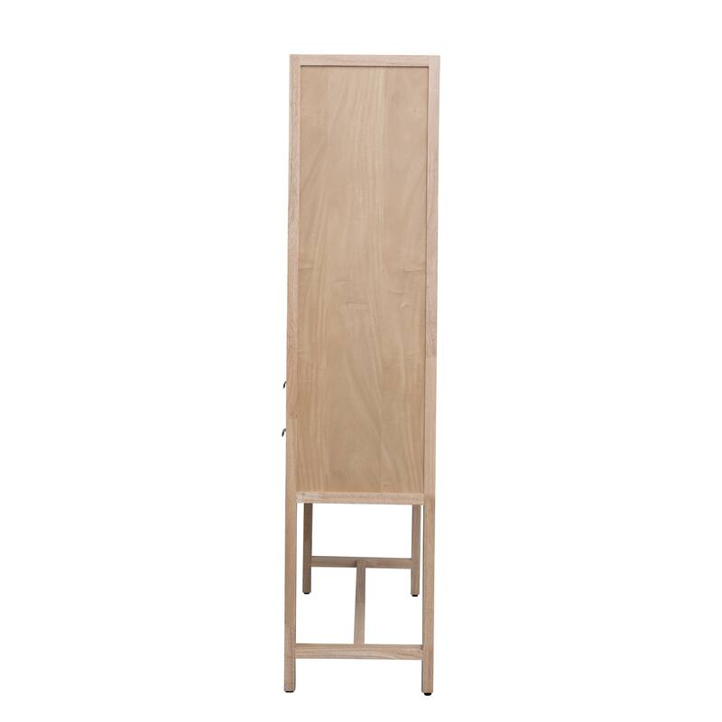 Woven Cane and Wood Cabinet - 33.5"L x 15.7"W x 66.9"H