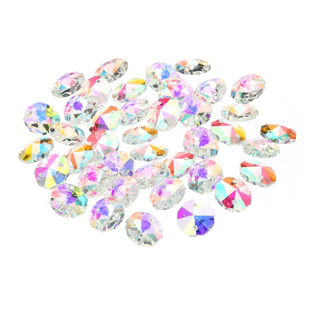 40Pcs 14mm Crystal Octagon Beads Chandelier Parts Hanging Beads Rainbow Color - Rainbow Color